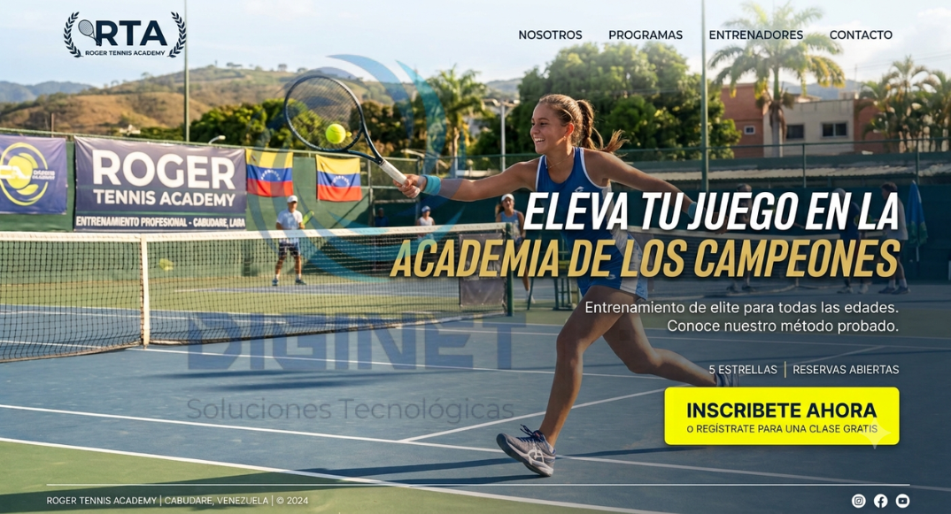 Landing page de una acedemia de tenis